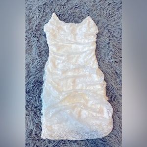 Wrapped In Lace Ruched Mini Dress